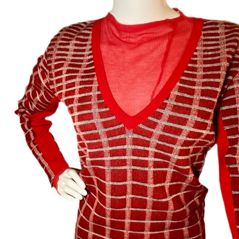 CREATURES OF THE WIND red sheer knit long sleeve front seam pullover shirt Sz M - Picture 3 of 9
